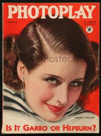 5f1066 PHOTOPLAY magazine March 1934 cover art of beautiful Norma Shearer by Earl Christy!