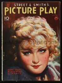 5f0871 PICTURE PLAY magazine August 1934 great cover art of pretty Anna Sten by Irving Sinclair!