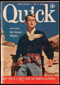 5f0889 QUICK digest magazine February 4, 1952 great cover portrait of Alan Ladd, he never misses!