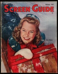 5f1184 SCREEN GUIDE magazine February 1945 cover portrait of June Allyson on toboggan by Jack Albin!
