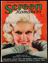5f0921 SCREEN ROMANCES magazine February 1935 cover art of sexy Jean Harlow by Morr Kusnet!