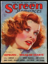 5f0922 SCREEN ROMANCES magazine July 1935 great cover art of Katharine Hepburn by Earl Christy!