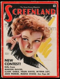5f1197 SCREENLAND magazine May 1934 great cover art of Katharine Hepburn by Charles Sheldon!
