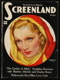 5f1199 SCREENLAND magazine October 1936 art of Marlene Dietrich by Marland Stone, Garden of Allah!