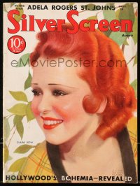 5f1205 SILVER SCREEN magazine August 1933 wonderful art of sexy Clara Bow by John Ralston Clarke!