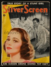 5f1207 SILVER SCREEN magazine July 1938 art of Olivia De Havilland by Marland Stone + photo w/Flynn