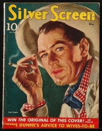 5f1209 SILVER SCREEN magazine May 1940 great cover art of smoking Gary Cooper by Marland Stone!