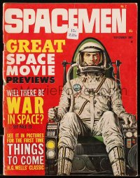 5f0945 SPACEMEN #2 magazine September 1961 astronaut cover art by Bruce Minney, great space movies!