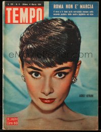 5f0519 TEMPO Italian magazine March 4, 1954 portrait of beautiful Audrey Hepburn on the cover!