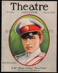 5f0975 THEATRE MAGAZINE magazine March 1928 cover portrait of John Barrymore by Hal Phyfe!