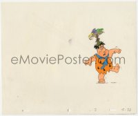 5g0143 PEBBLES CEREAL animation cel 1970s great cartoon image of Fred Flintstone w/plate on head!