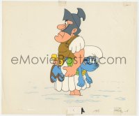 5g0145 SMURFS animation cel 1980s great cartoon art of Brainy Smurf with Roman soldier!