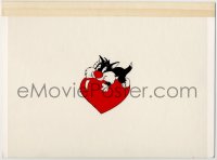 5g0147 SYLVESTER animation cel 1990s great cartoon art of young Sylvester laying on heart!