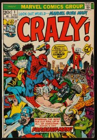 5g0432 CRAZY #1 comic book February 1973 most far-out foul-up in all of comicdom, Forbush-Man!