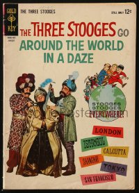 5g0626 THREE STOOGES #15 comic book January 1964 Larry, Moe & Curly Joe around the world in a daze!
