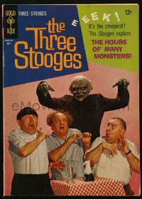 5g0629 THREE STOOGES #24 comic book July 1965 Larry, Moe & Curly-Joe, house of many monsters!