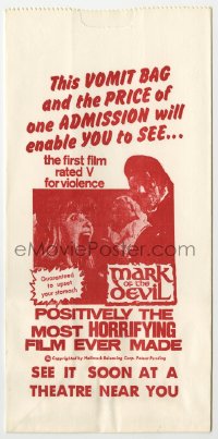 5g0066 MARK OF THE DEVIL vomit bag 1970 this movie is guaranteed to upset your stomach!