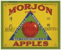5g0087 MORJON BRAND APPLES 9x11 crate label 1940s fancy apples from San Francisco, California!