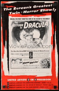 5g0912 RETURN OF DRACULA/FLAME BARRIER pressbook 1958 the screen's greatest twin-horror show!