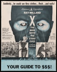 5g1029 X: THE MAN WITH THE X-RAY EYES pressbook 1963 Ray Milland strips souls & bodies, cool art!