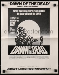 5g1071 DAWN OF THE DEAD press sheet 1979 George Romero, there's no more room in HELL for the dead!