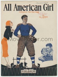 5g0281 ALL AMERICAN sheet music 1932 great art of football player & his All American Girl!