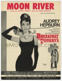 5g0291 BREAKFAST AT TIFFANY'S sheet music 1960s classic art of elegant Audrey Hepburn, Moon River!