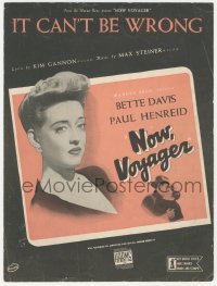 5g0349 NOW, VOYAGER sheet music 1942 classic romantic tearjerker, Bette Davis, It Can't Be Wrong!
