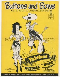 5g0354 PALEFACE sheet music 1958 Hirschfeld art of Bob Hope & sexy Jane Russell, Buttons and Bows!