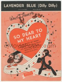 5g0381 SO DEAR TO MY HEART sheet music 1949 Walt Disney, great cartoon artwork, Lavender Blue!