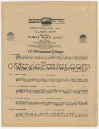 5g0392 THREE WEEKENDS sheet music 1928 thematic music cue-sheet!