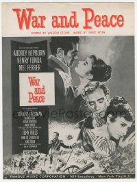 5g0398 WAR & PEACE sheet music 1956 art of Audrey Hepburn, Henry Fonda & Mel Ferrer, the title song!