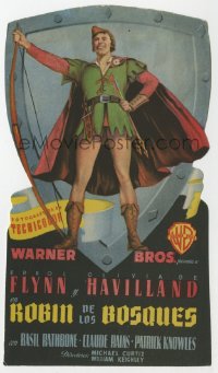 5g0197 ADVENTURES OF ROBIN HOOD die-cut Spanish herald 1948 best art of Errol Flynn as Robin Hood!