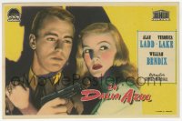 5g0200 BLUE DAHLIA Spanish herald 1949 close up art of Alan Ladd with gun & sexy Veronica Lake!