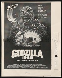 5g1093 GODZILLA 1985 ad slick 1984 Gojira, Toho, like never before, great monster images!