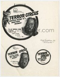 5g1100 NIGHTMARE CIRCUS group of 2 ad slicks 1975 beautiful victims to a monstrous wildman, Terror Circus!
