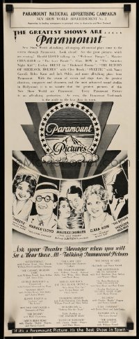 5g0115 PARAMOUNT PICTURES Australian trade ad 1929 Sherlock Holmes, Clara Bow, Lloyd, Lawrence art!