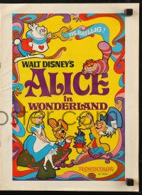 5g0642 ALICE IN WONDERLAND pressbook R1974 Walt Disney Lewis Carroll classic, psychedelic art!