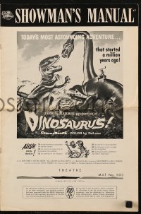 5g0721 DINOSAURUS pressbook 1960 great art of battling prehistoric T-rex & brontosaurus monsters!