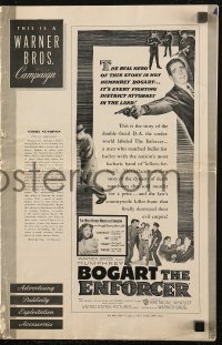 5g0732 ENFORCER pressbook 1951 Humphrey Bogart close up w/gun in hand, if you're dumb you'll be dead!