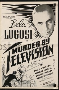 5g0860 MURDER BY TELEVISION pressbook 1935 Bela Lugosi, inventor killed because of TV, rare!