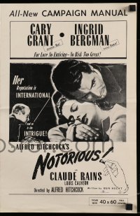 5g0870 NOTORIOUS pressbook R1954 Cary Grant, Ingrid Bergman, Claude Rains, Alfred Hitchcock classic!