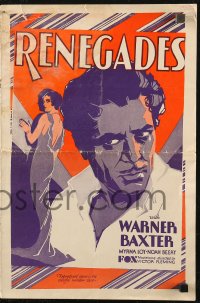 5g0911 RENEGADES pressbook 1930 great art of Warner Baxter & sexy captive Myrna Loy, ultra rare!