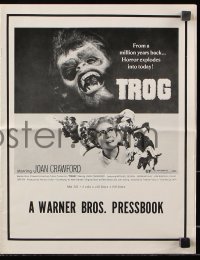 5g0993 TROG pressbook 1970 Joan Crawford & prehistoric monsters, wacky horror explodes into today!
