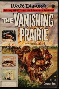 5g1005 VANISHING PRAIRIE pressbook 1954 a Walt Disney True-Life Adventure, art of stampeding buffalo!