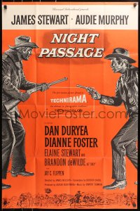 5g0264 NIGHT PASSAGE promo brochure 1957 James Stewart & Audie Murphy, unfolds to a 27x41 poster!