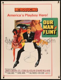 5h0341 OUR MAN FLINT 30x40 1966 Bob Peak art of James Coburn, sexy James Bond spy spoof!
