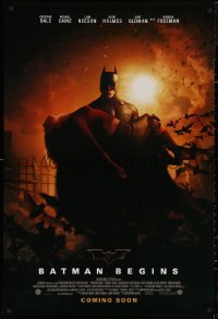5h0810 BATMAN BEGINS advance DS 1sh 2005 Christian Bale rescuing Katie Holmes, coming soon!