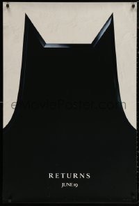 5h0816 BATMAN RETURNS teaser DS 1sh 1992 Burton, Keaton, cool partial bat symbol, dated design!