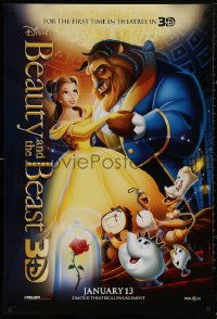 5h0819 BEAUTY & THE BEAST advance DS 1sh R2012 Walt Disney cartoon classic, cool art of cast!
